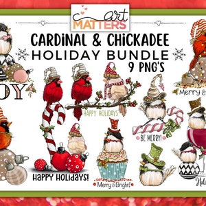 Kardinal und Chickadee Weihnachtsbündel - 9 Elemente - Handbemalt - PNG - Sublimation - Weihnachten, Ornaments, Bundle, Cardinal Clipart
