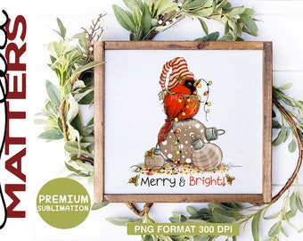 Merry and Bright Cardinal ornaments - Hand Painted - PNG - Sublimation