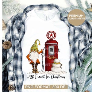 Vintage Gas Pump Santa Gnome Snowman - Hand Painted - PNG - Sublimation - Christmas