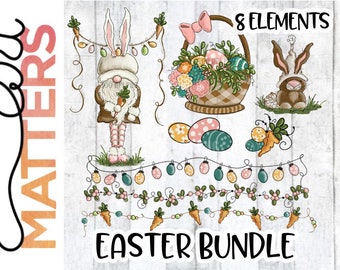 Easter Bundle Vol 1 8 PNGS included as shown in listing photo - Hand Painted - PNG - Sublimation - Easter - clip art