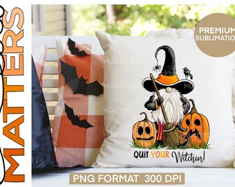 Halloween Witch Gnome PNG: handgeschilderd sublimatieontwerp