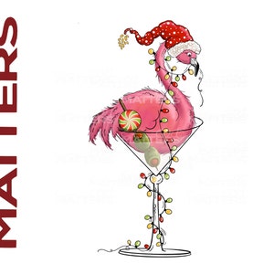 Luzes de Natal Flamingo Martini - Pintados à Mão - PNG - Sublimação - Natal