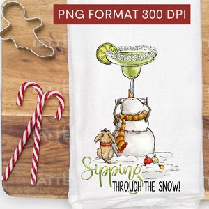 Margarita Sorseggiando la neve! - Dipinto a mano - PNG - Sublimazione, Pupazzo di neve divertente, Pupazzo di neve carino, Clipart Margarita, Pupazzo di neve alticcio, Cucciolo