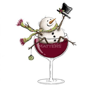 Sneeuwpop wijnglas - handgeschilderd - PNG - Sublimatie - Kerstmis