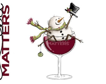 Schneemann Weinglas - Handbemalt - PNG - Sublimation - Weihnachten