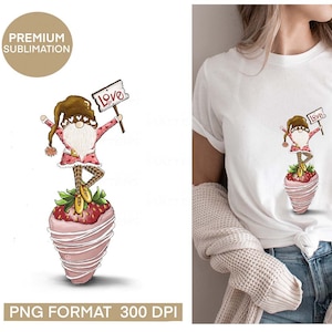 Gnome Strawberry Love - Hand Painted - PNG - Sublimation