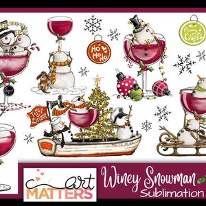 Bundle de sublimation bonhomme de neige vineux - 9 éléments - peint à la main - PNG - sublimation - Noël