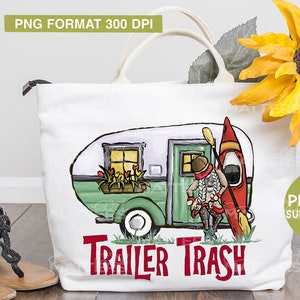Trailer Trash Camping - Pintado a mano - PNG - Sublimación, Kayak, Camper Designs, Camping Sublimation, Vintage Camper PNG, Camping Clipart