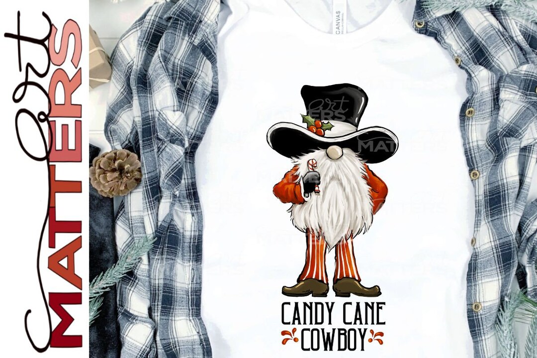 Candy Cane Cowboy Hand Painted PNG Sublimation Christmas, Christmas Ornaments, Cowboy Design