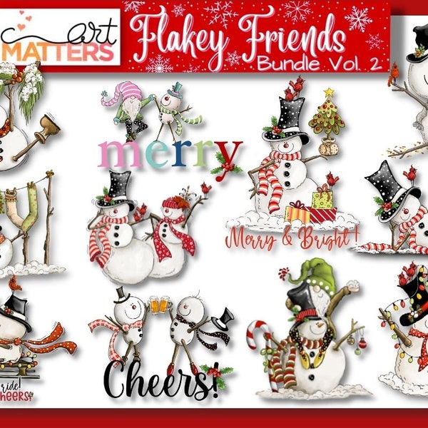 Flaky Snowman Bundle Vol. 2 - 11 elements - Hand Painted - PNG - Sublimation - Christmas