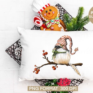 Mésange Branche Noël - Peint à la main - PNG - Sublimation