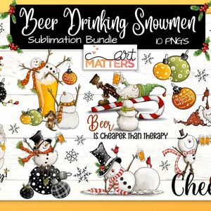 Bier trinken Schneemann Sublimation Bundle - 10 PNG'S - handbemalt, Sublimation, Weihnachtsdesigns, lustiger Schneemann, Ornament, Bier, digital