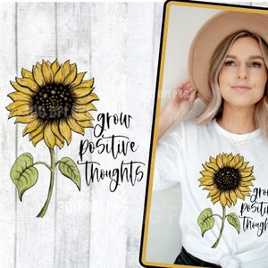 Girasol crece pensamientos positivos - pintado a mano - PNG - Sublimación - Primavera