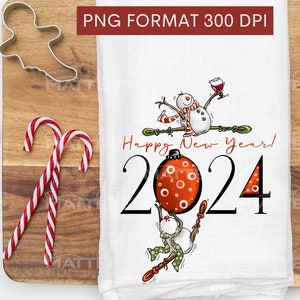 Felice anno nuovo 2024 Pupazzo di neve - Dipinto a mano - PNG - Sublimazione - Natale, Ornamenti, Pupazzo di neve alticcio, Clipart pupazzo di neve, Felice anno nuovo 2024
