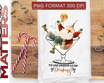 Santa Martini PNG: Handmålad julclipart (digital nedladdning)