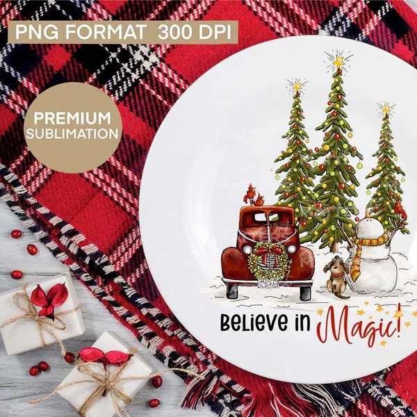 Believe in magic Snowman - Hand Painted - PNG - Sublimation - Christmas, Snowman Clipart, Vintage Truck, Xmas Trees, Ornaments