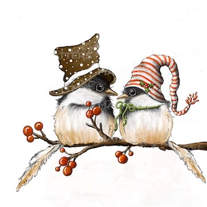 Chickadee Couple Branch - Pintado a mano - PNG - Sublimación
