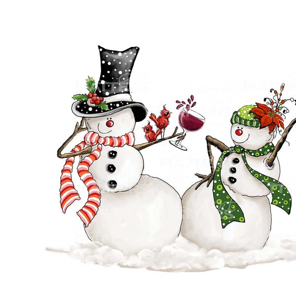 Dancing Snowmen - Hand Painted - PNG - Sublimation - Christmas