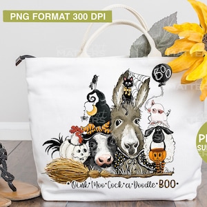 Halloween Barnyard Gang - Handbemalt - PNG - Halloween Sublimation, Färse Clipart, geschnitzte Kürbisse, Ferkel PNG, Kuh PNG, Boo Clipart
