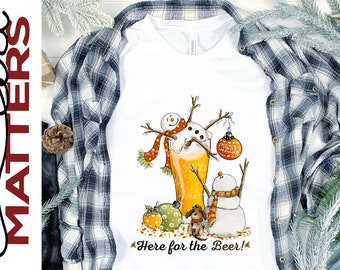 ¡Aquí para la cerveza! Muñeco de nieve - Pintado a mano - PNG - Sublimación - Navidad