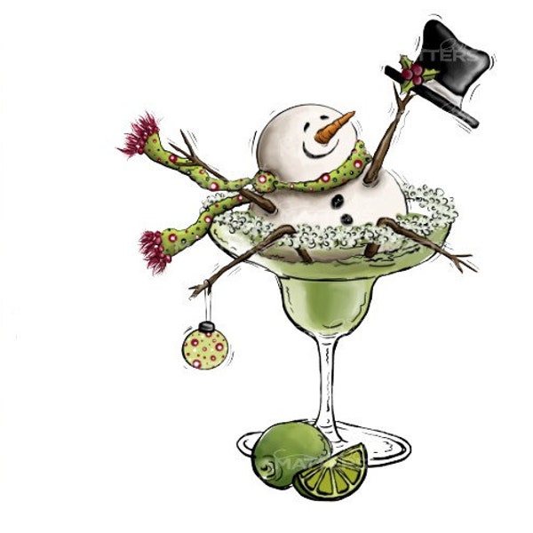 Snowman Margarita Glass - Hand Painted - PNG - Sublimation - Christmas