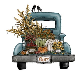 Tournesols camion vintage d’automne - Peint à la main - PNG - Sublimation - Automne