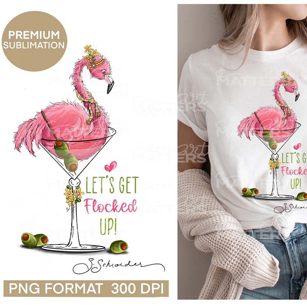 Facciamoci afflosciare! Flamingo Martini - Dipinto a mano - PNG - Sublimazione, Flamingo Clipart, Beach Clipart, Flamingo PNG, Martini Clipart