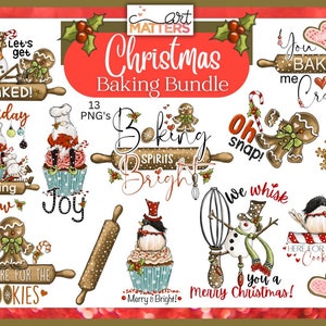 Christmas Baking Bundle 13 elementen - Hand Painted - PNG - Sublimation - Christmas Clipart, Baking Clipart, Christmas Cookies, Ornaments,