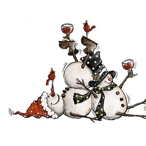 Twee Snowman Wine Tipsy - Hand Painted - PNG - Sublimation - Kerstmis, kerstversieringen, Tipsy Snowman, Snowman Clipart, Snowman ontwerpen