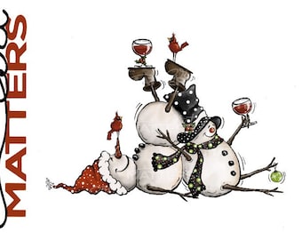 Handgemalter Tipsy Schneemann PNG: Weihnachtssublimationsdesign