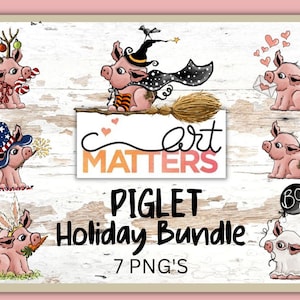 Paquete de vacaciones de lechones - Pintado a mano - PNG - Sublimación, Sublimación de lechones, Imágenes prediseñadas de cerdo, Diseños de Halloween, PNG de lechones, PNG de Navidad,