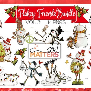 Lot Bonhomme de neige feuilleté Vol. 3-14 PNG - Peint à la main - PNG - Sublimation - Noël, décoration de Noël, clipart bonhomme de neige, dessins de bonhomme de neige