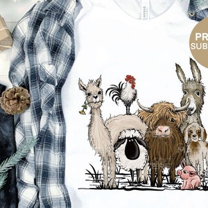 Longhorn Barnyard Gang - pintado à mão - PNG - sublimação, sublimação Longhorn, clipart de novilha, clipart de galo, leitão PNG, vaca PNG,