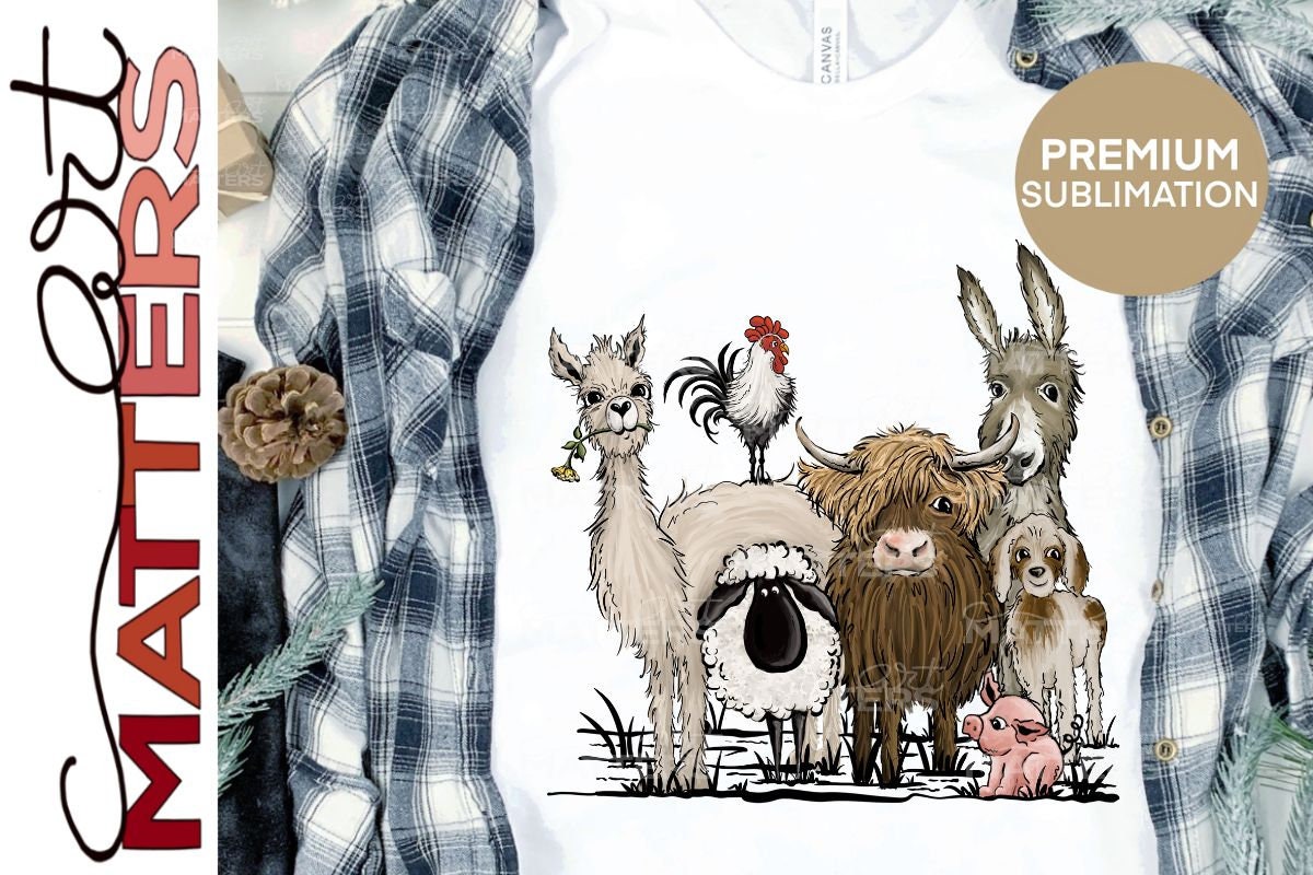 Longhorn Barnyard Gang - Hand Painted - PNG - Sublimation, Longhorn Sublimation, Heifer Clipart, Rooster Clipart, Piglet PNG, Cow PNG,