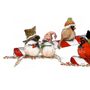 Chickadees Cardinals Candy Cane - Malowane ręcznie - PNG - Sublimacja