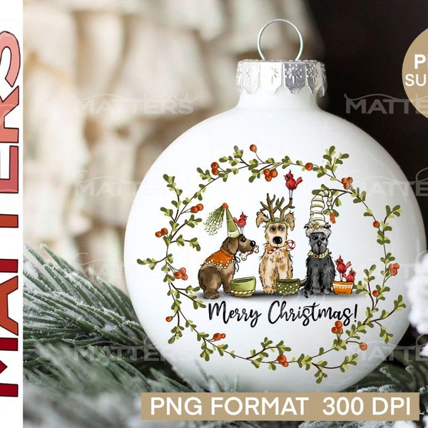 Dogs Merry Christmas Wreath - PNG - Sublimation - Christmas, Christmas Ornaments, Christmas Wreath, Puppy PNG, Christmas Clipart, Dog PNG