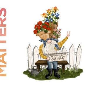 Pot Head Garden Gnome Peace - Hand Painted - PNG - Sublimation - Spring