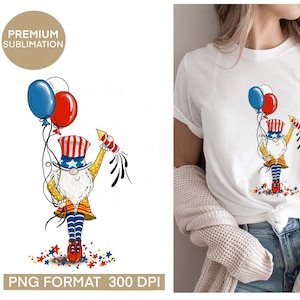 4 juillet Gnome - Peint à la main - PNG - Sublimation - Patriotique
