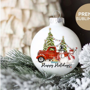 Happy Holidays Vintage Red Truck - Dipinto a mano - PNG - Sublimazione - Natale