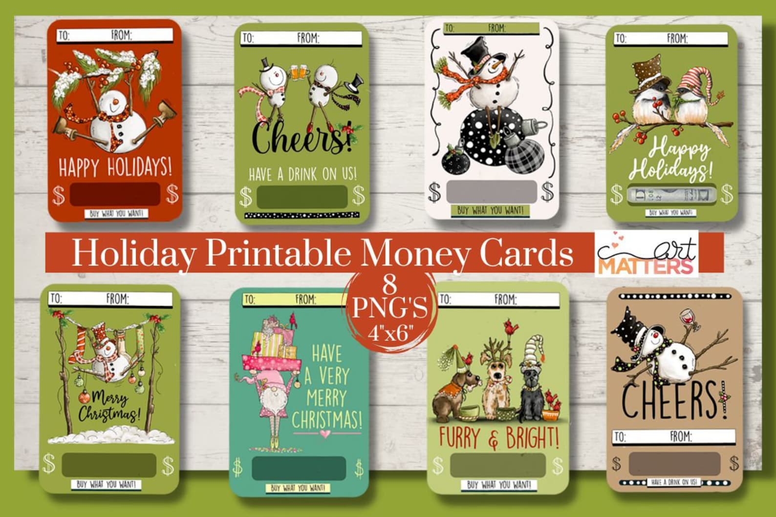 Holiday Printable Money Holders Hand Painted PNG - Etsy Canada