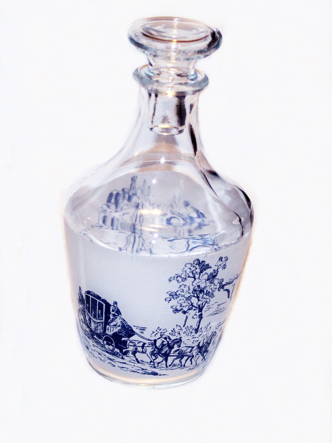 Vintage French Etched Frosted Glass Decanter with Lid Etsy