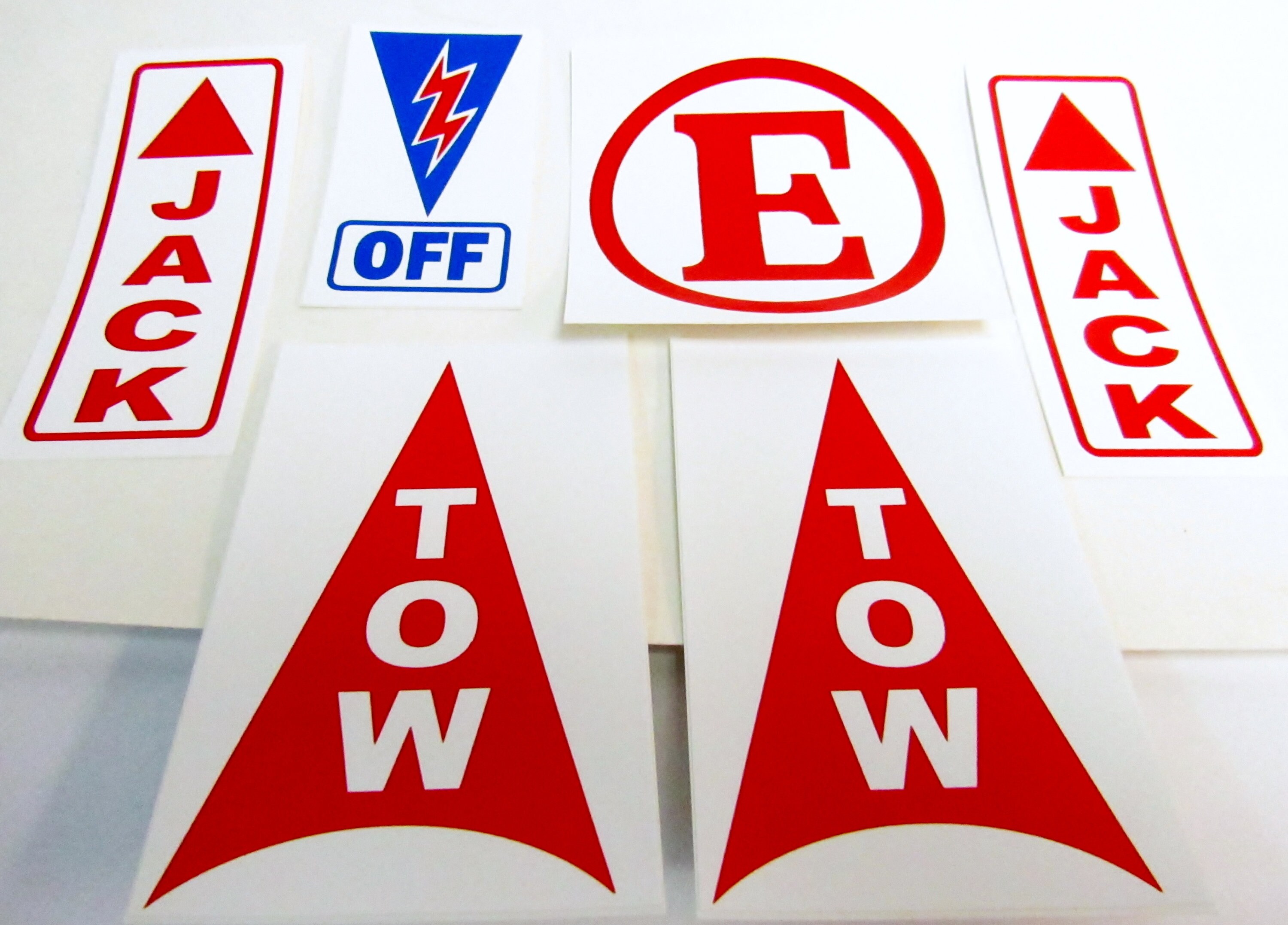 Race Decal Pack SCCA, Battery Safety Off, Fire Extinguisher, Jack up