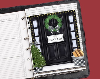 Black and White Buffalo Check Christmas Door Planner Cover Set/Dashboard, Christmas Cover, A5/LV Agenda, Classic Happy Planner