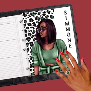 African American Girl and Leopard Print Planner Cover or Dashboard, Curvy Girl Planner Insert, Happy Planner, Personal/MM, A5/LV Agenda