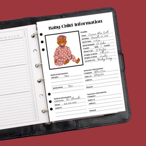 Baby/Child Personal Information Planner Insert, Child Information Record, Medical Record Insert, Information Tracker, Health Record,
