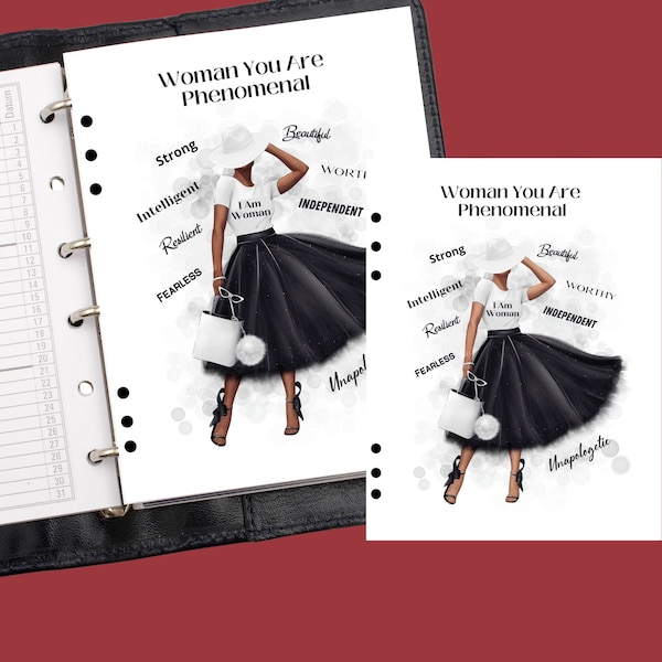 Planificador de Mujer Fenomenal, afroamericano, mujer negra, personal/MM, agenda A5/LV/GM, A6, media carta, planificador feliz