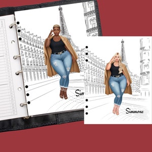 Curvy Girl in Paris Planner Cover Set or Dashboard, A5 Dashboard, LV Agenda Insert, Classic Happy Planner, Big Happy Planner, Black Girl
