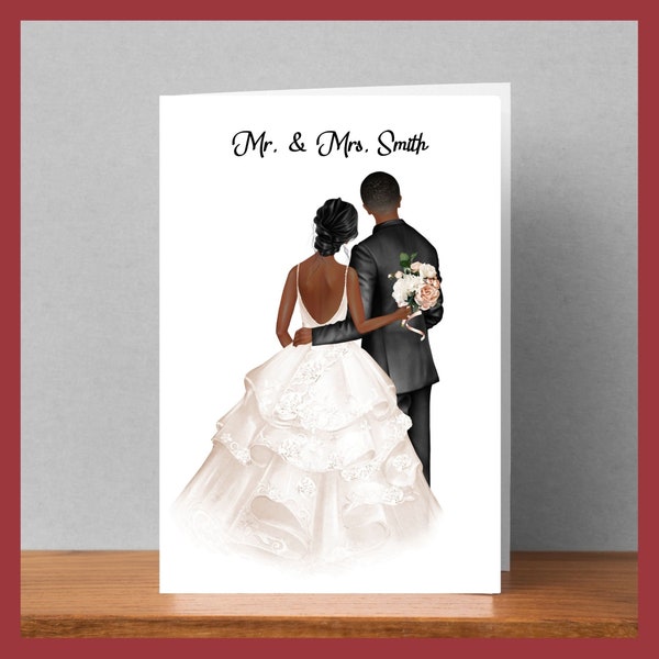 Personalized Wedding Couple Card, Traditional Wedding Card, Custom Wedding Card, Interracial Wedding Card, Wedding Gift, Shower Gift,