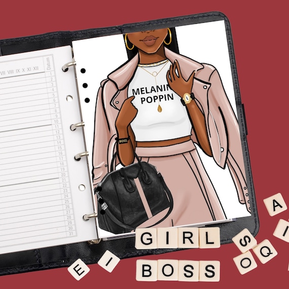 African American Melanin Dashboard, Girl Boss Planner, Black Girl Magic, Pink and Black, A5 Insert, Personal.MM, Pocket, Happy Planner