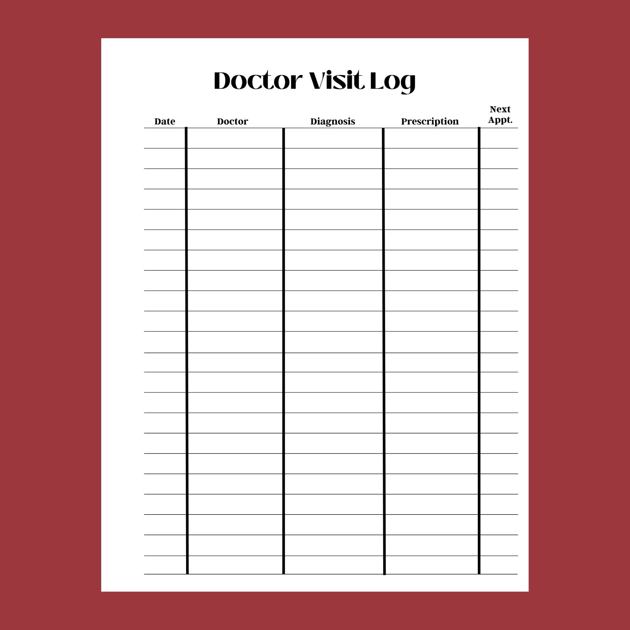 Medical File Log Personal Information and Medical Record Tracker Inserts, Functional ...